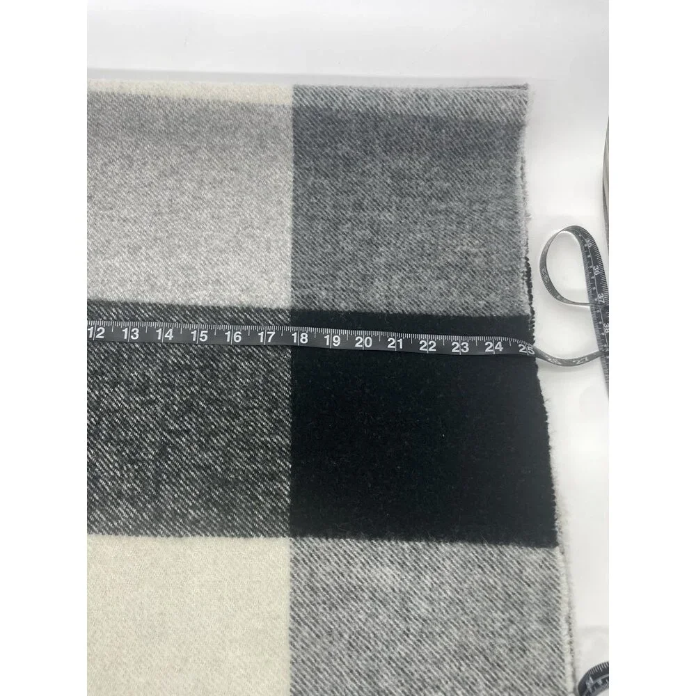 TerryTown Wool Blend Throw Blanket Gray Black White Plaid Fringe 60x50 Soft Cozy